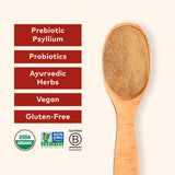 Etiqueta naranja de Organic India, polvo de psyllium para batidos cítricos.