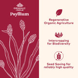 Etiqueta de Organic India Psyllium Herbal Powder resaltando origen orgánico