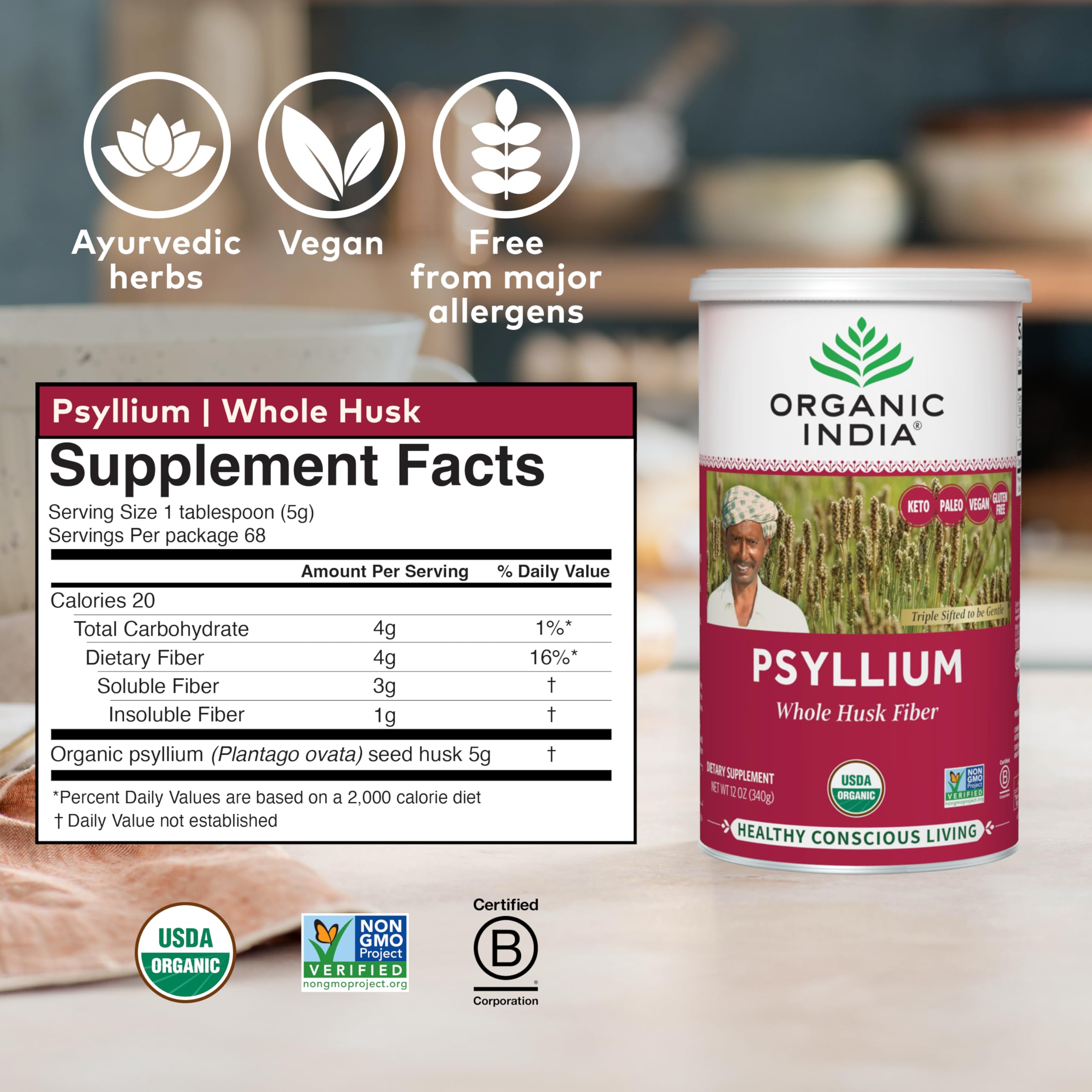ORGANIC INDIA Psyllium Polvo Herbal, uso diario para incrementar la fibra diaria.