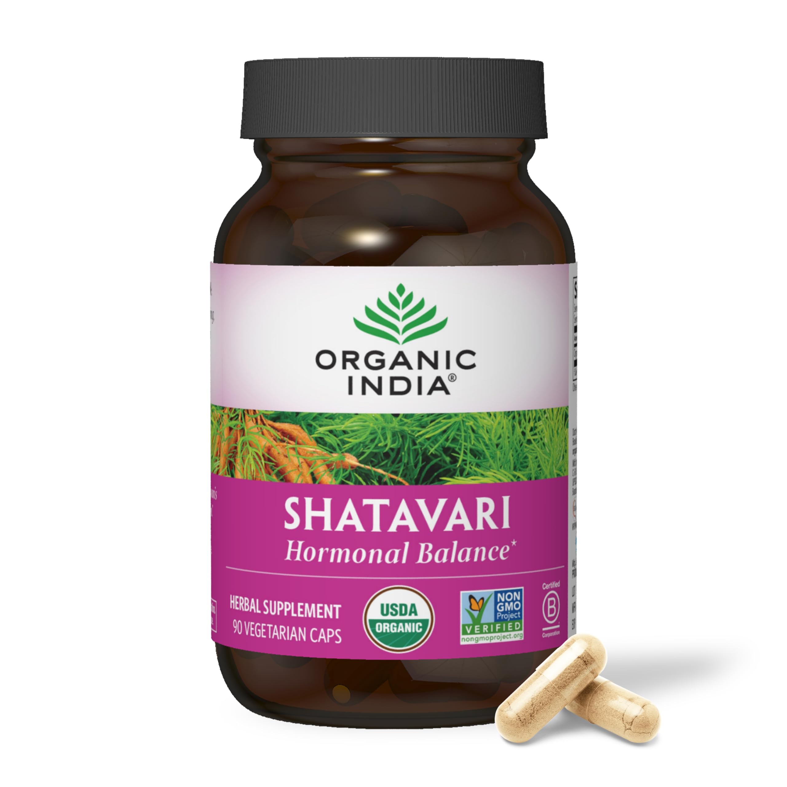 ORGANIC INDIA Shatavari – botella de 90 cápsulas para equilibrio hormonal potencial.