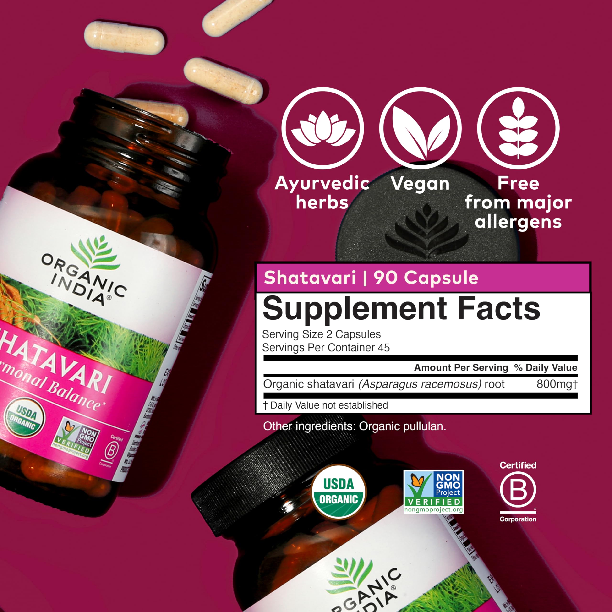 ORGANIC INDIA Shatavari – cápsulas veganas que apoyan función reproductiva de forma natural.