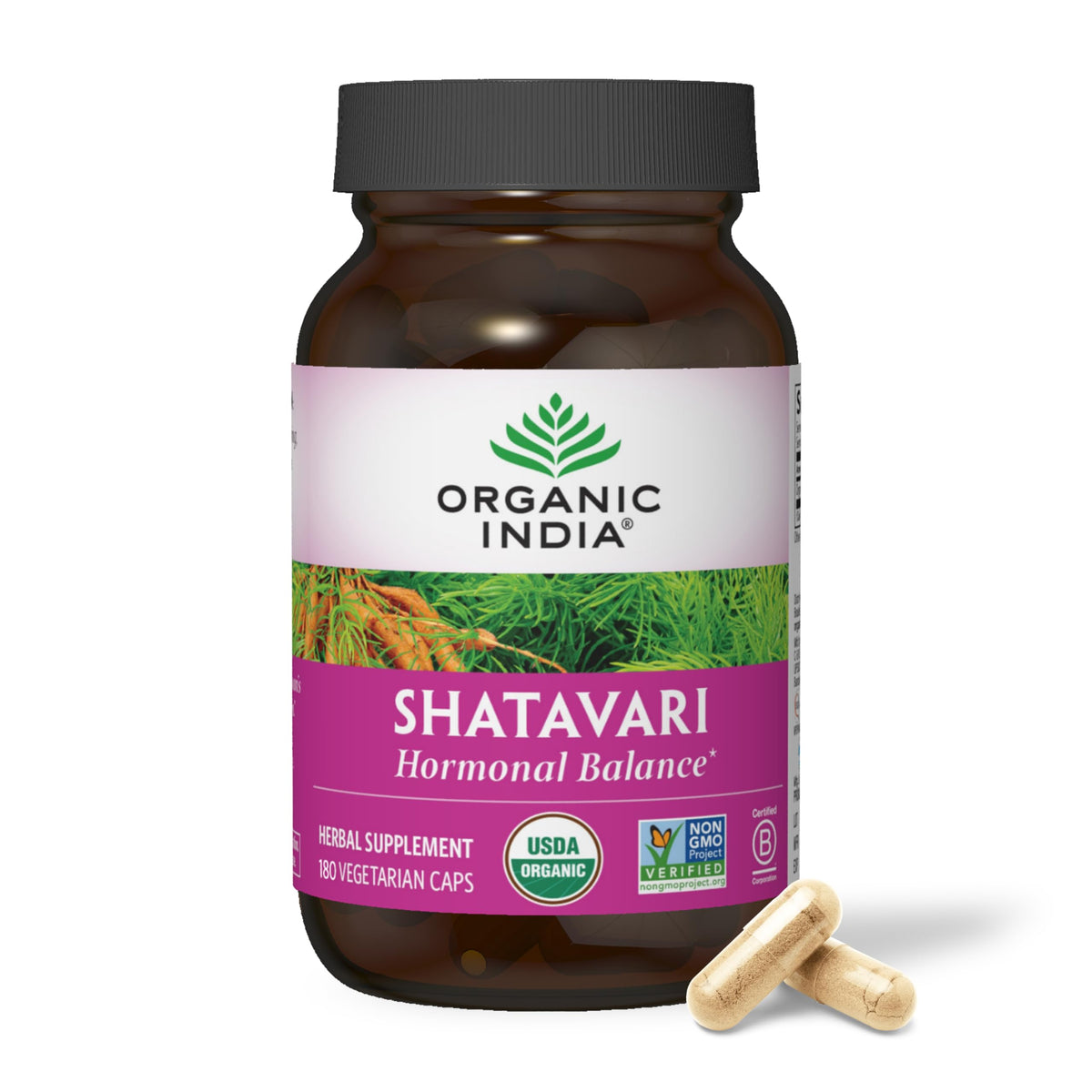 Organic India Shatavari Capsules, botella: apoyo potencial al equilibrio hormonal diario
