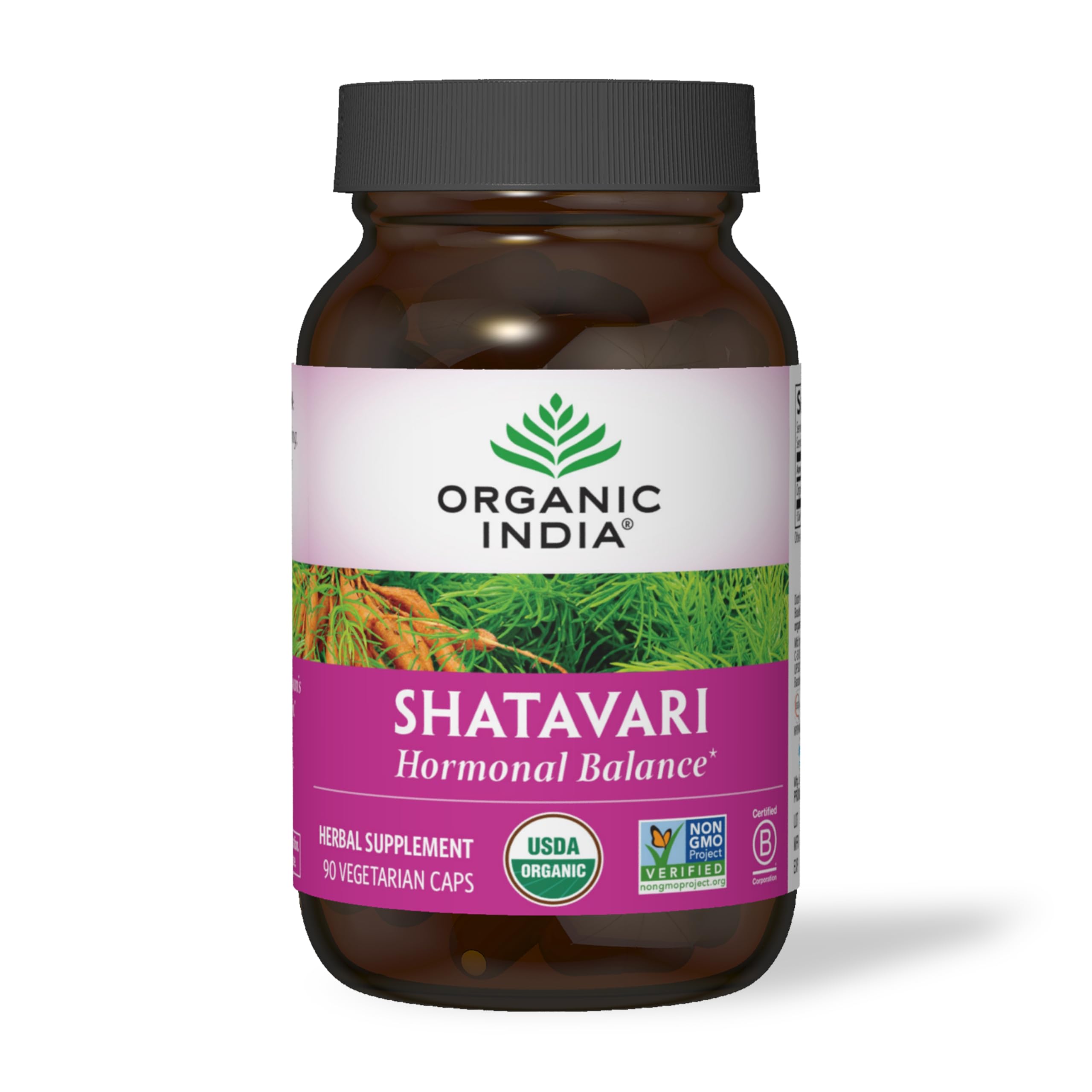 ORGANIC INDIA Shatavari – envase LEED Platinum que apoya el compromiso ambiental.