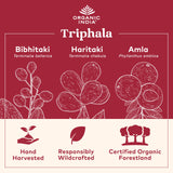 Organic India Triphala, etiqueta orgánica con certificación USDA para mayor confianza.