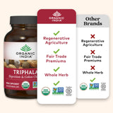 Organic India Triphala cápsulas, sin crueldad y opción vegana para bienestar.