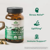 ORGANIC INDIA Tulsi cápsulas en mano, listo para tus rituales diarios