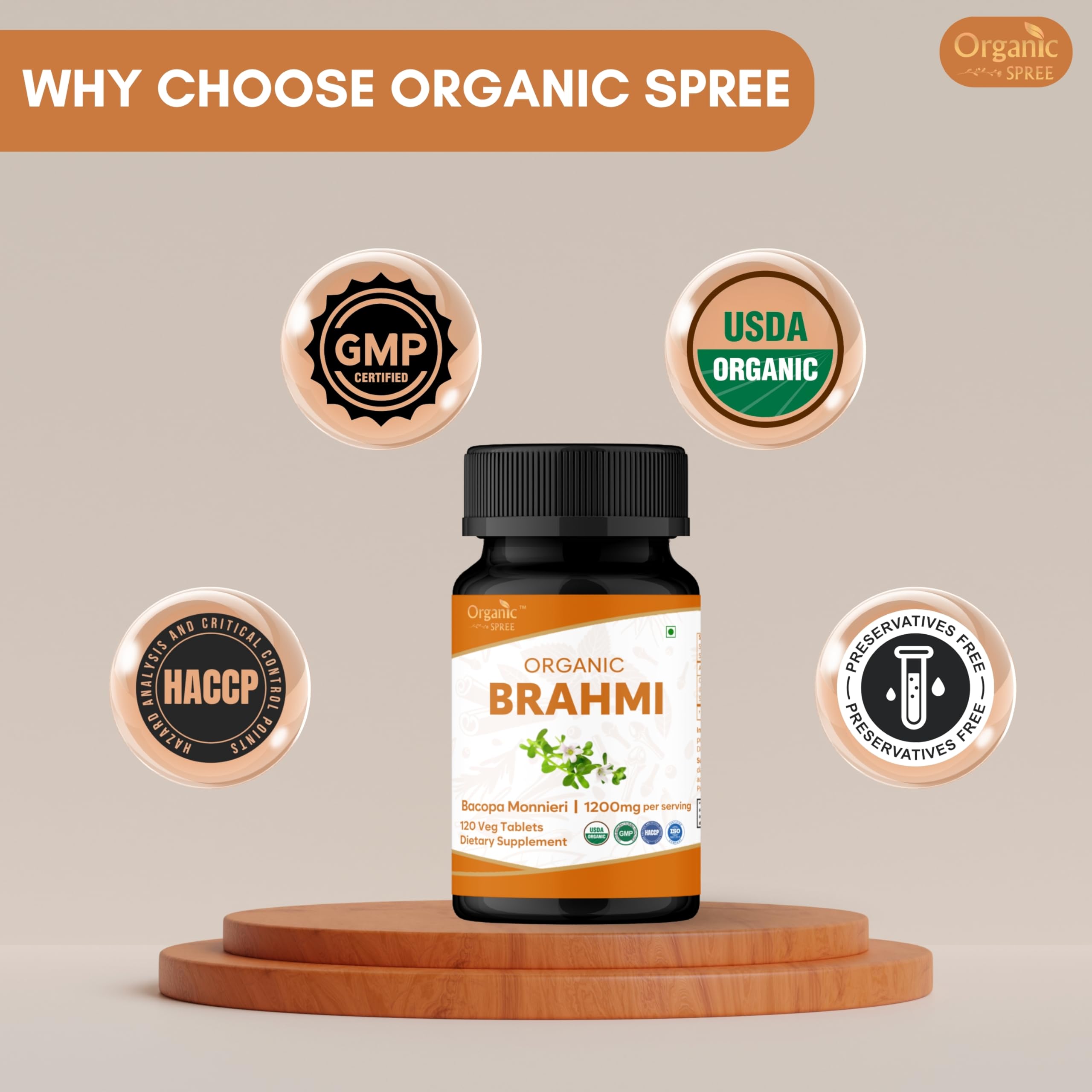 Organic Spree Brahmi sin colorantes ni sabores artificiales