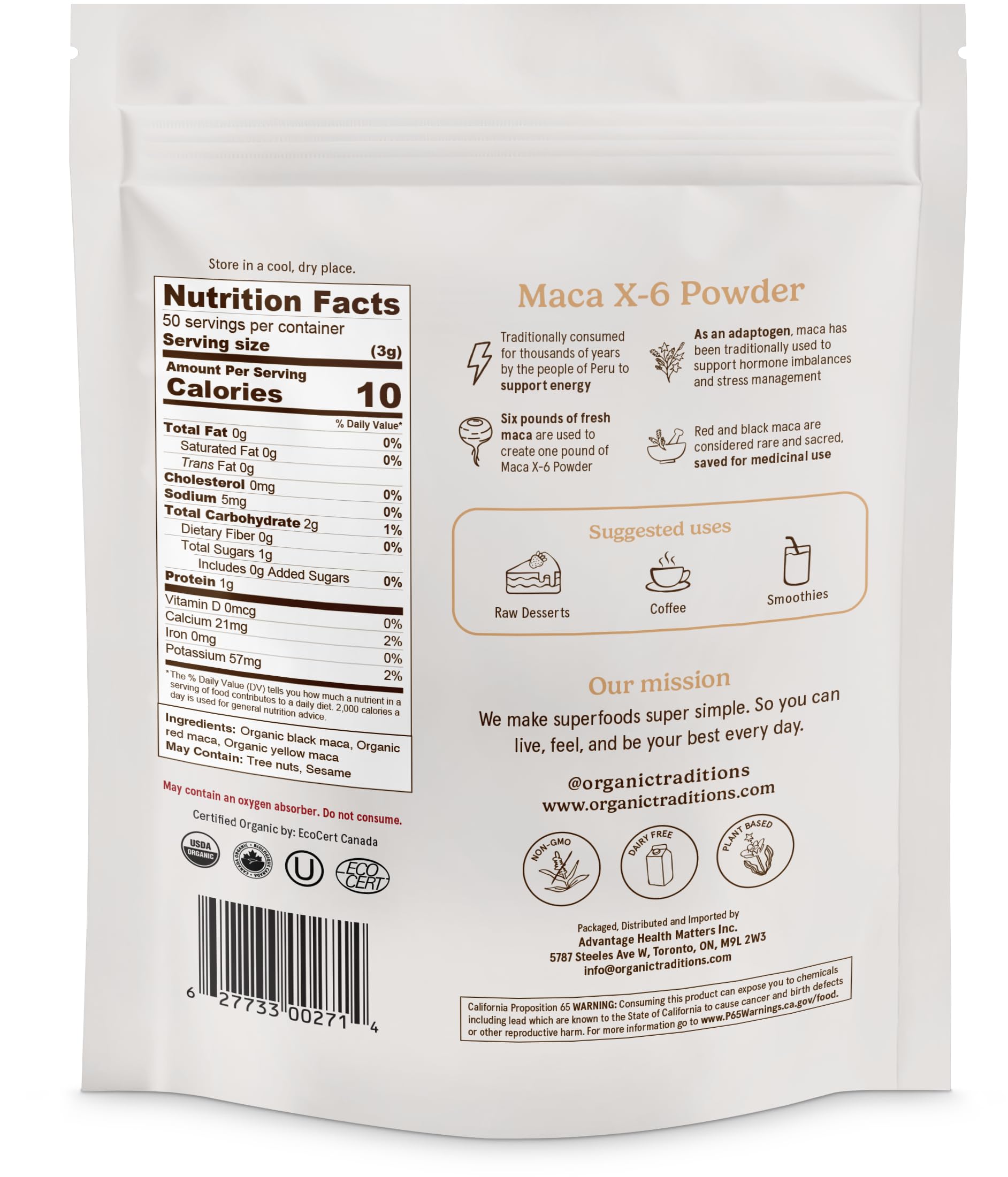 Perfecto para recetas caseras con Maca X 6 y Organic Traditions