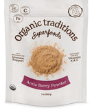 Organic Traditions polvo de amla en bolsa de 200 g para uso diario.