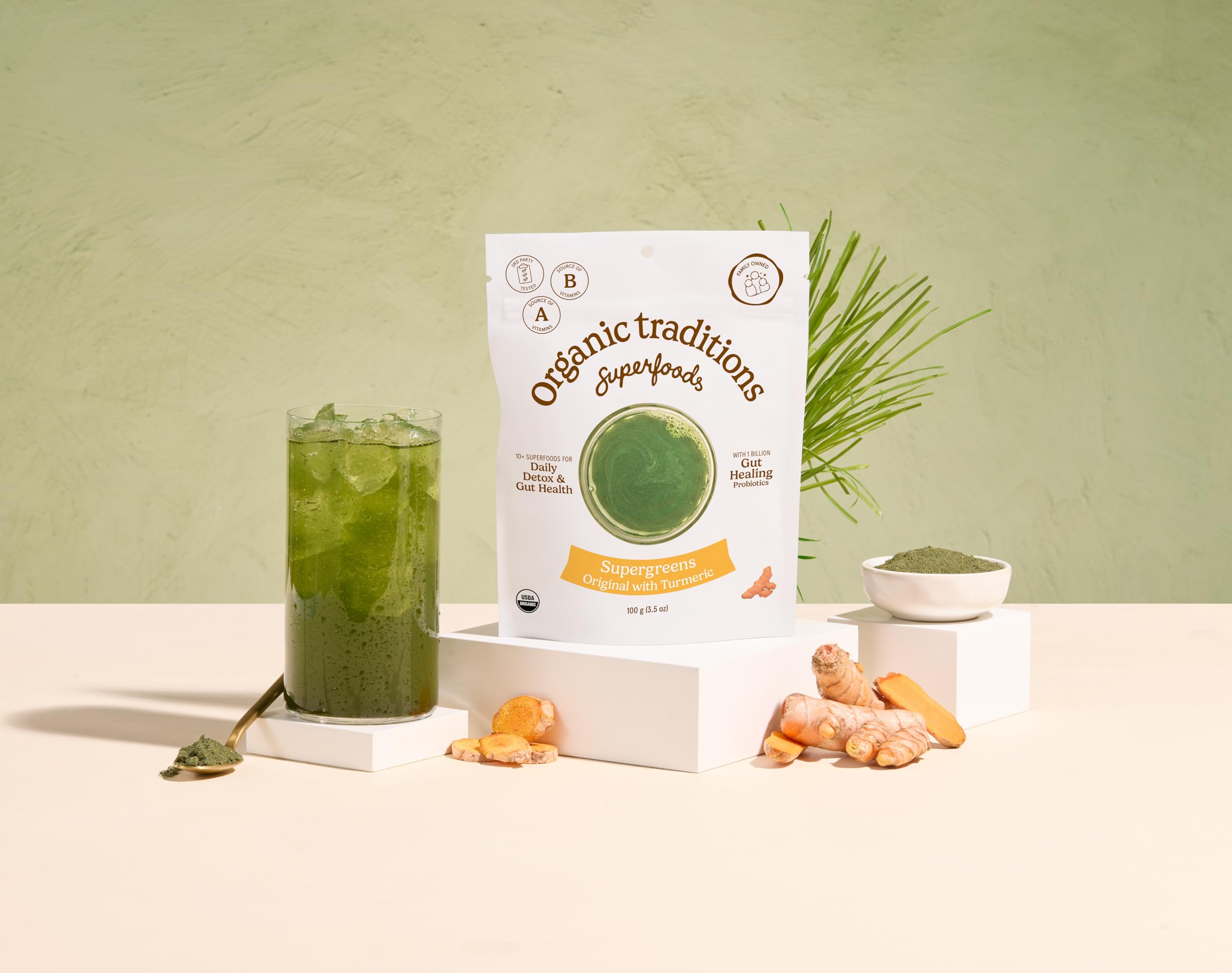 Mezcla de verdes: cebada y hierba de trigo en Organic Traditions