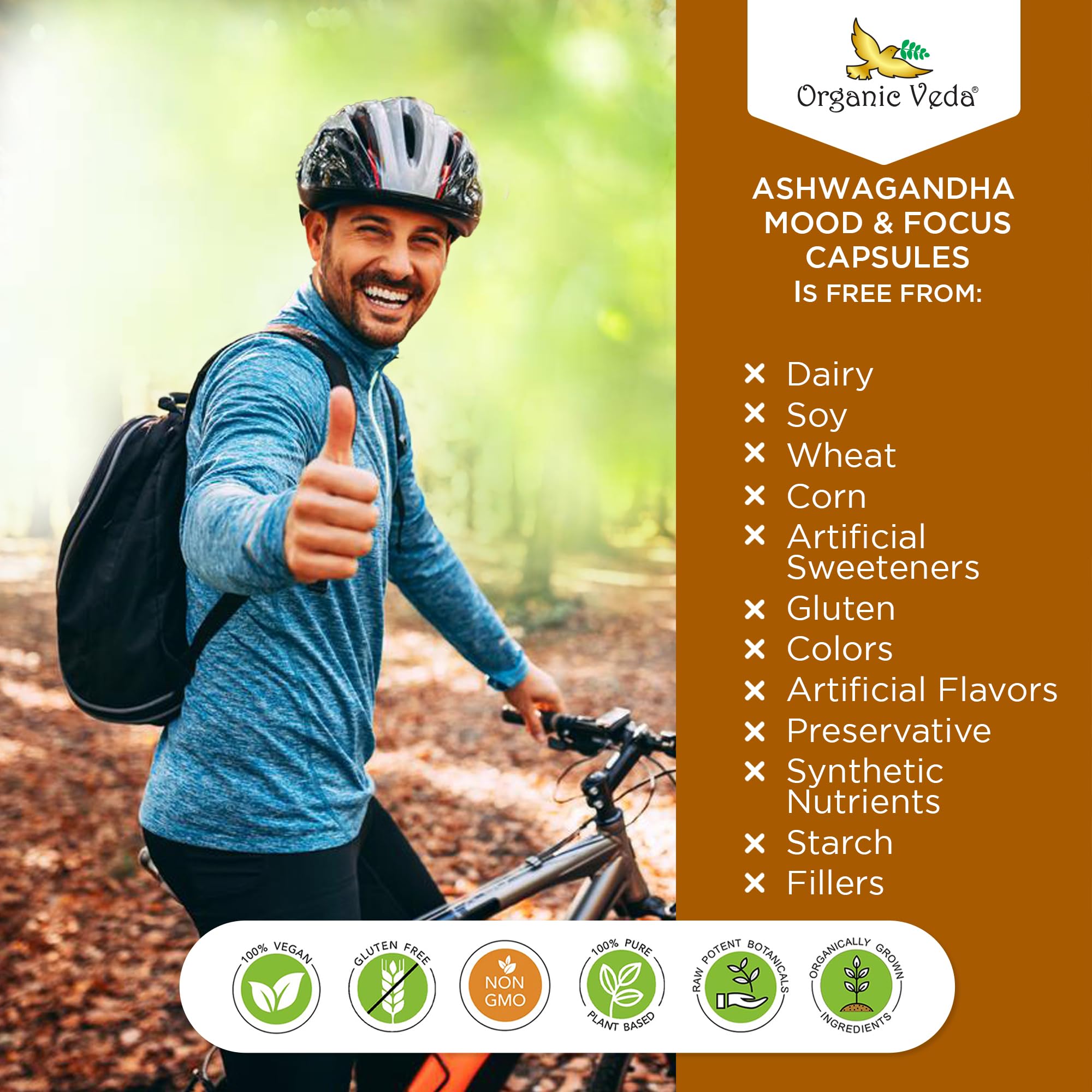 Organic Veda Ashwagandha, etiqueta clara, lista de ingredientes, confianza.