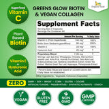 Organic Veda Greens Glow, etiqueta del frasco, opción sin aditivos artificiales