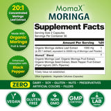 Organic Veda MomaX Moringa, etiqueta frontal, nutrición clara y atractiva.