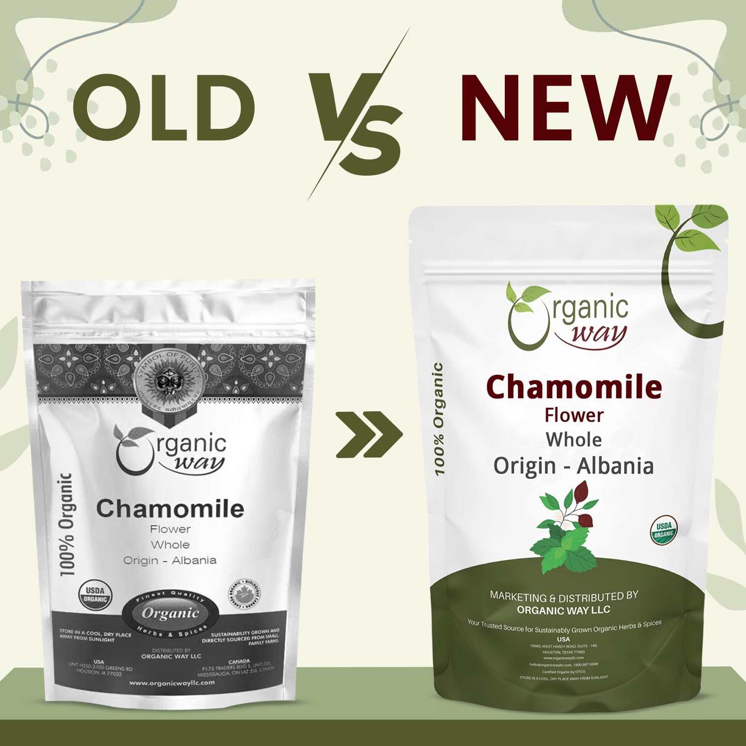Camomila entera Organic Way en empaque sellado para conservación y frescura