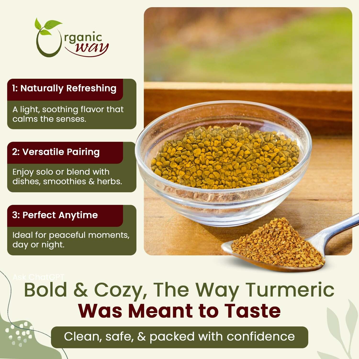 Organic Way: haldi raíz cortada y sifada para tés y mezclas.