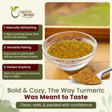 Organic Way: haldi raíz cortada y sifada para tés y mezclas.