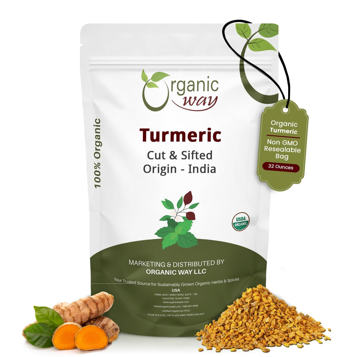 Organic Way: raíz de cúrcuma cortada y sifada para infusiones aromáticas.