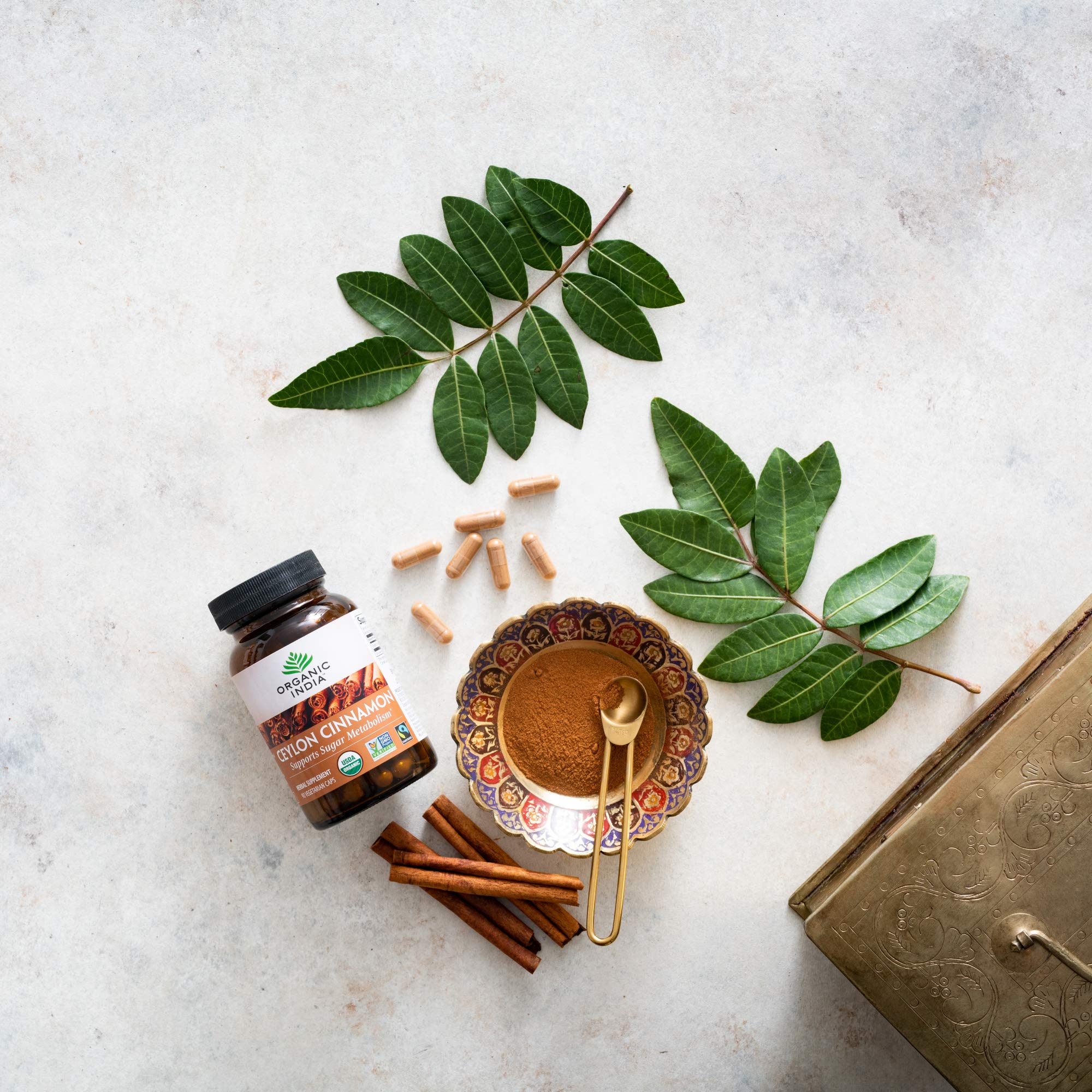 Etiqueta ORGANIC INDIA canela Ceilán, información clara sobre origen