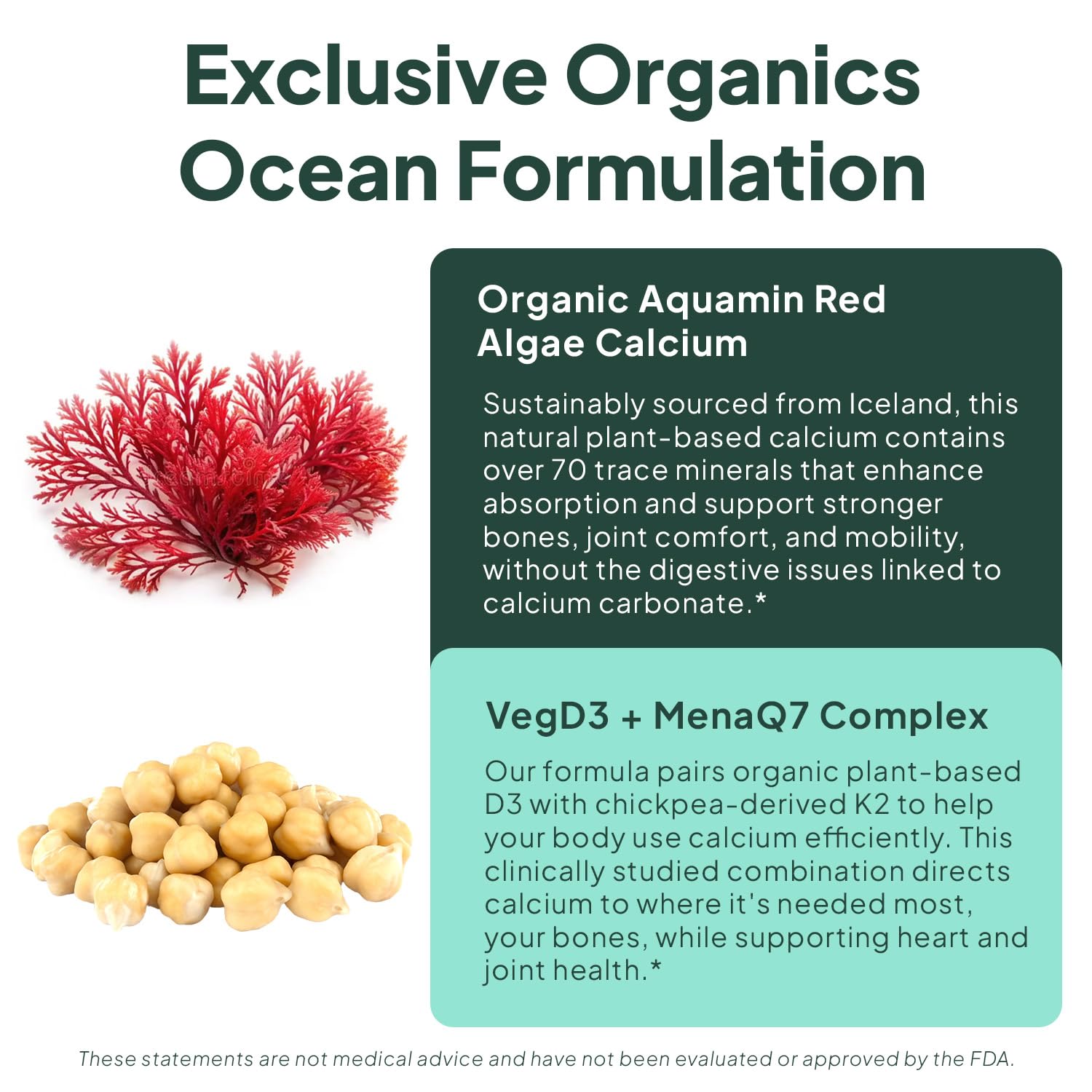 D3 y K2 junto al calcio orgánico mejoran la absorción en Organics Ocean.