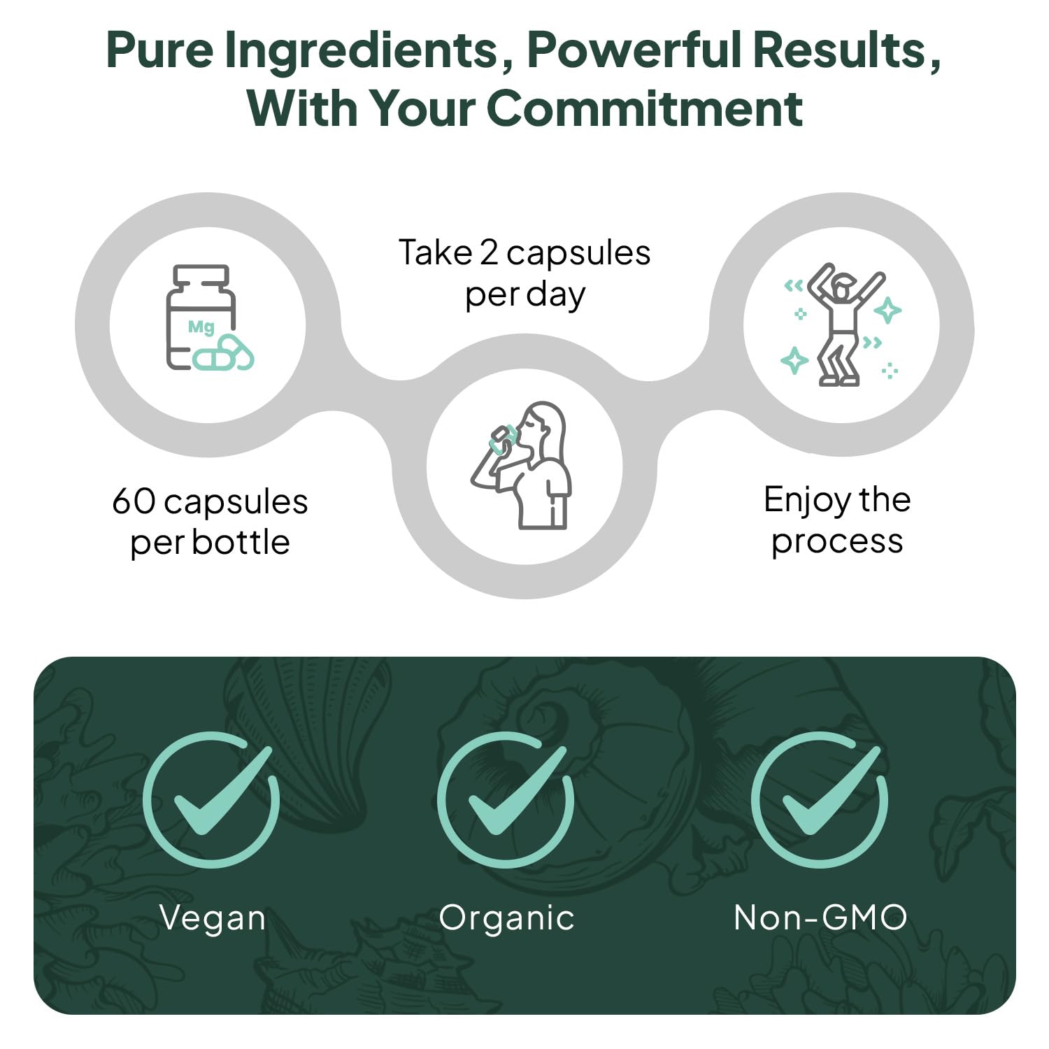 Dosis diaria de 500 mg en cápsulas Organics Ocean Better Calcium para movilidad.