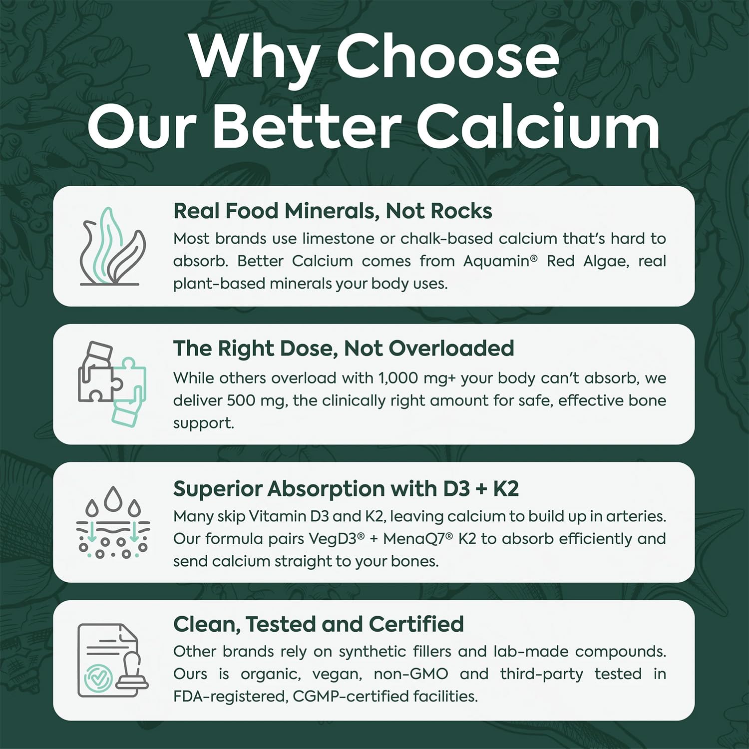 Movilidad y bienestar con calcio vegetal Organics Ocean Better Calcium.