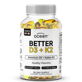 Organics Ocean Better D3 + K2, botella en vista clara para uso diario.
