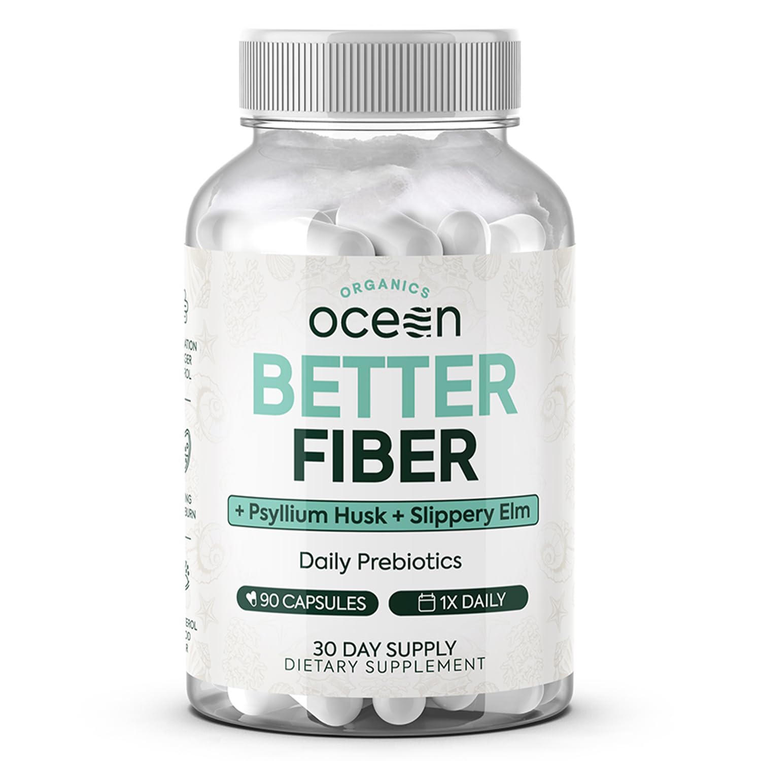 Organics Ocean Better Fiber: botella de cápsulas para uso diario y digestión suave.