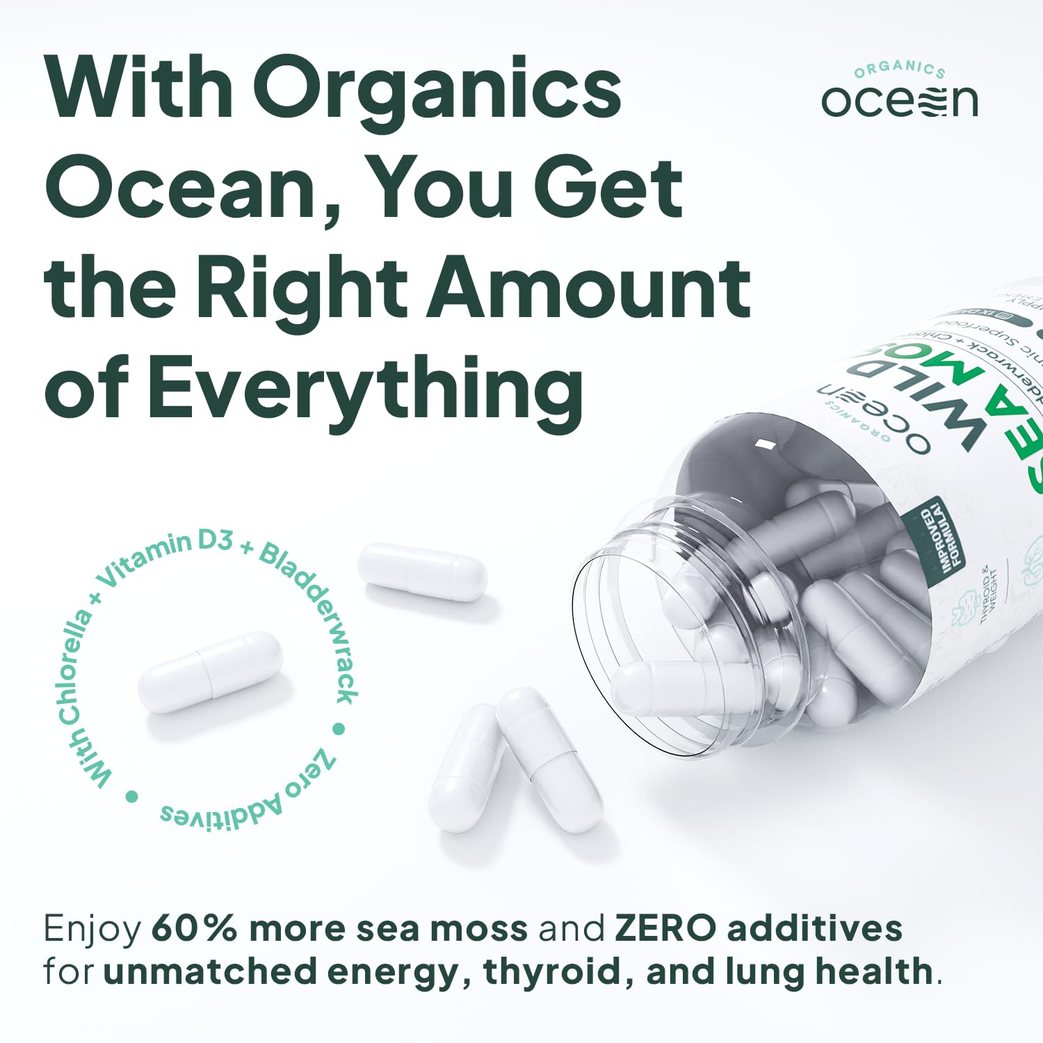 Botella Organics Ocean musgo marino: calidad premium en cápsulas.