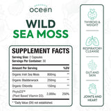 Organics Ocean etiqueta capsulas Sea Moss: información clara de ingredientes naturales