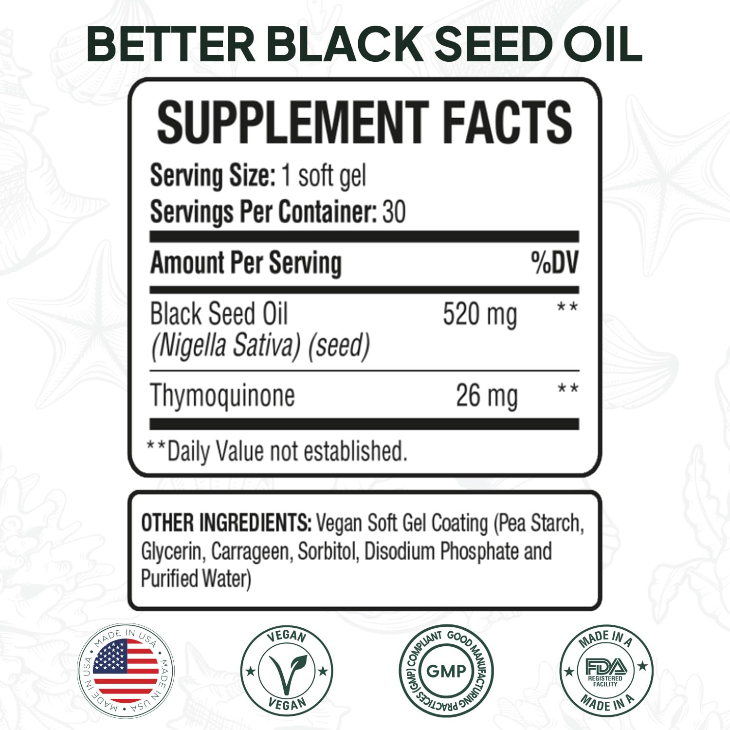 Organics Ocean Better Aceite de Semilla Negra, cápsula blanda, dosis diaria conveniente