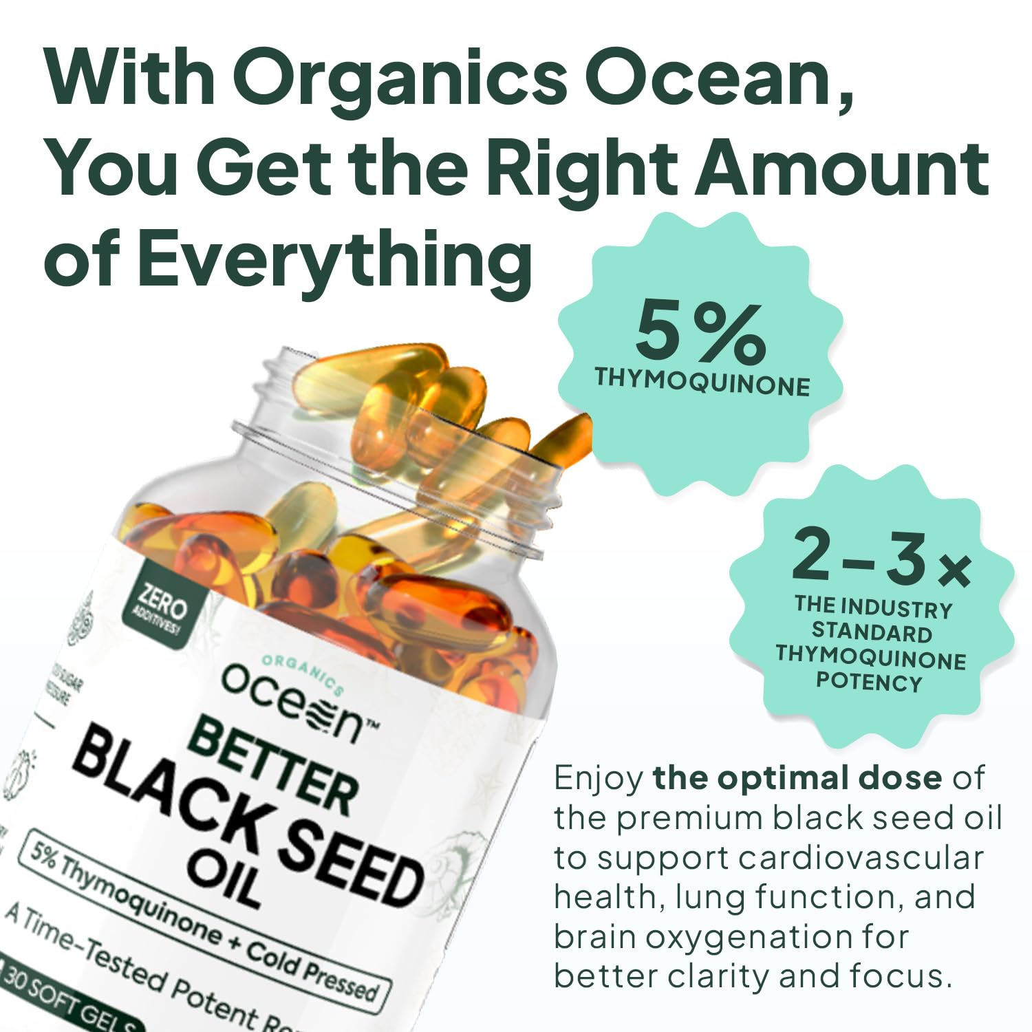 Organics Ocean Better Aceite de Semilla Negra, etiqueta clara, pureza sin aditivos
