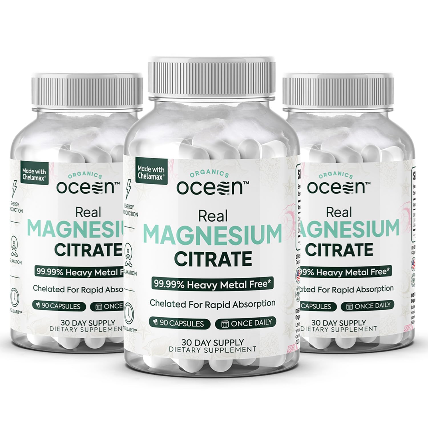 Organics Ocean Real Magnesio Citrato: cápsulas de absorción rápida para energía sostenida.