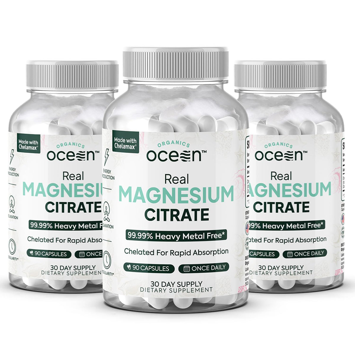 Organics Ocean Real Magnesio Citrato: cápsulas de absorción rápida para energía sostenida.