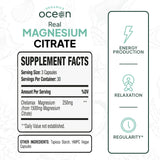 Etiqueta limpia de Organics Ocean Real Magnesio Citrato para uso diario y pureza.