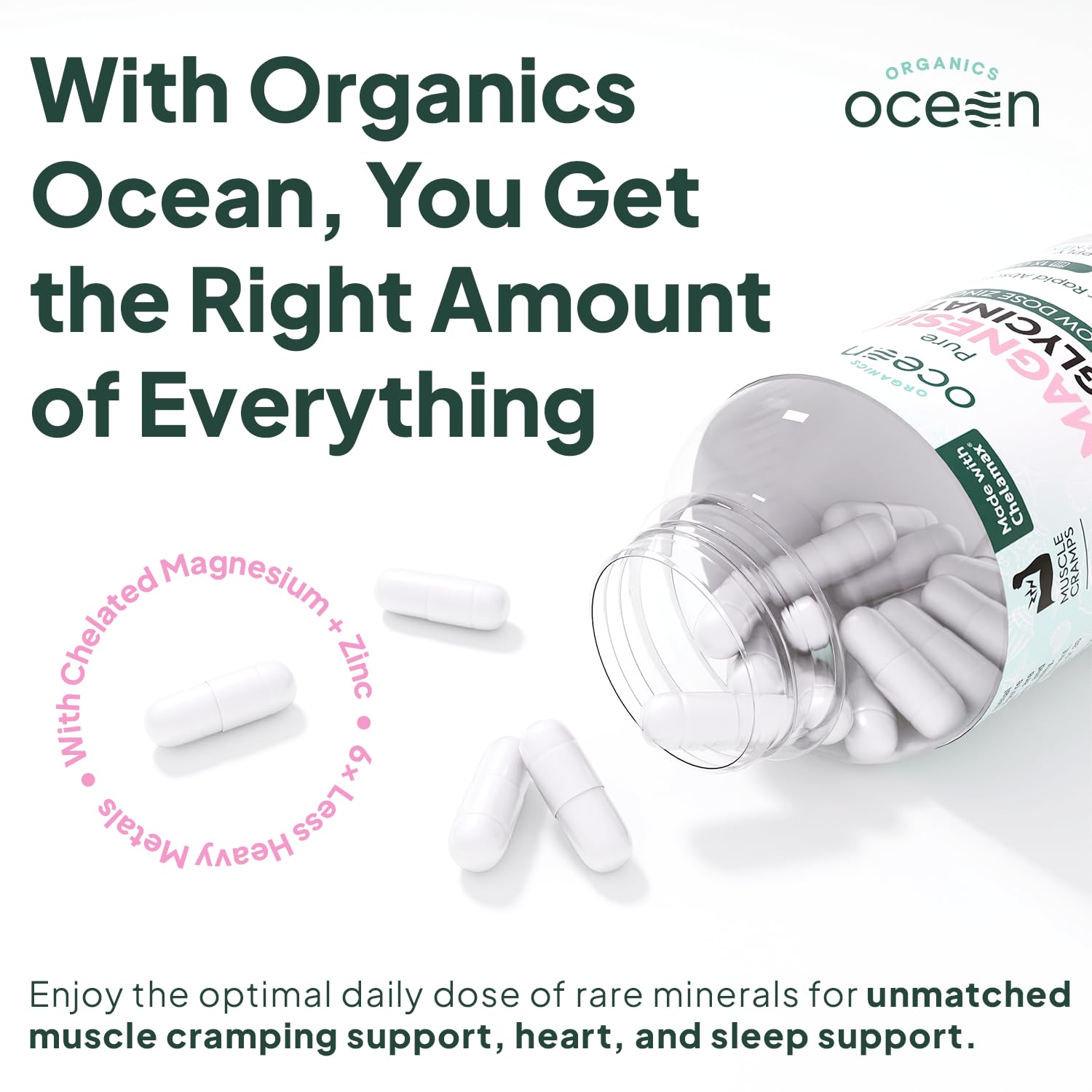 Organics Ocean: tapa abierta mostrando cápsulas listas para consumo nocturno.