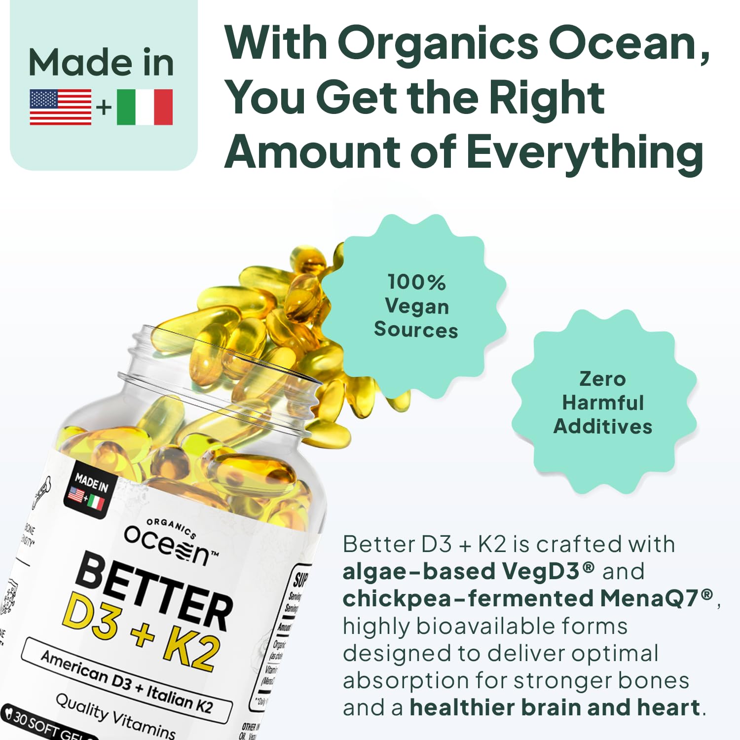 VegD3 de algas de Organics Ocean, fuente vegetal de vitamina D.