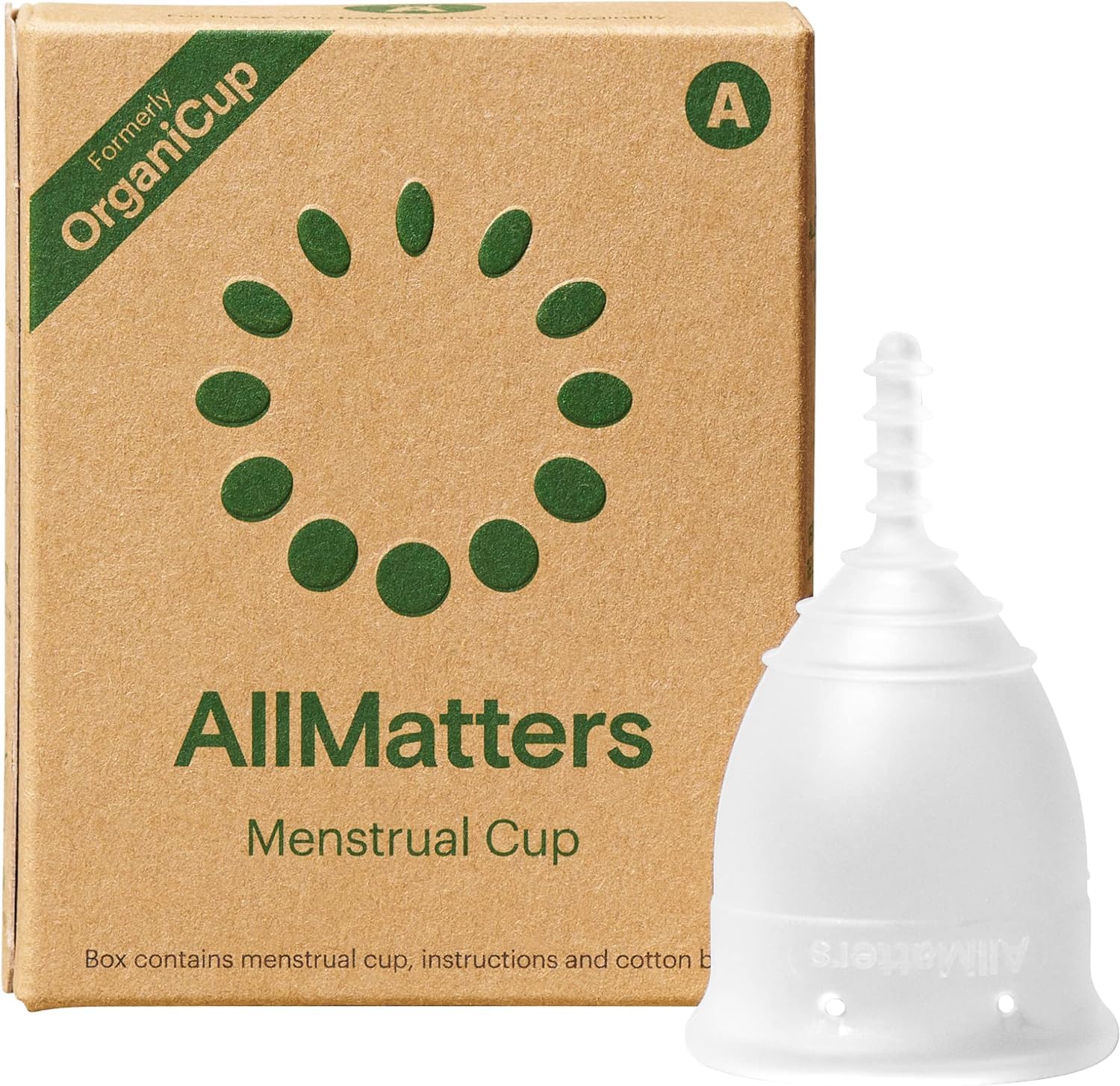 OrganiCup copa menstrual talla A en bolsa de algodón para uso diario