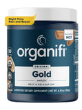 Organifi Gold, polvo-relajacion-noche, favorece un descanso sereno y natural.