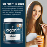 Organifi Gold, reishi-y-cola-de-pavo, ofrece una experiencia calmante para la noche.