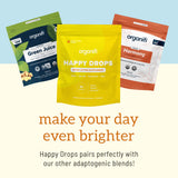 Organifi Happy Drops con flor de la pasión y gotu kola para bienestar suave.