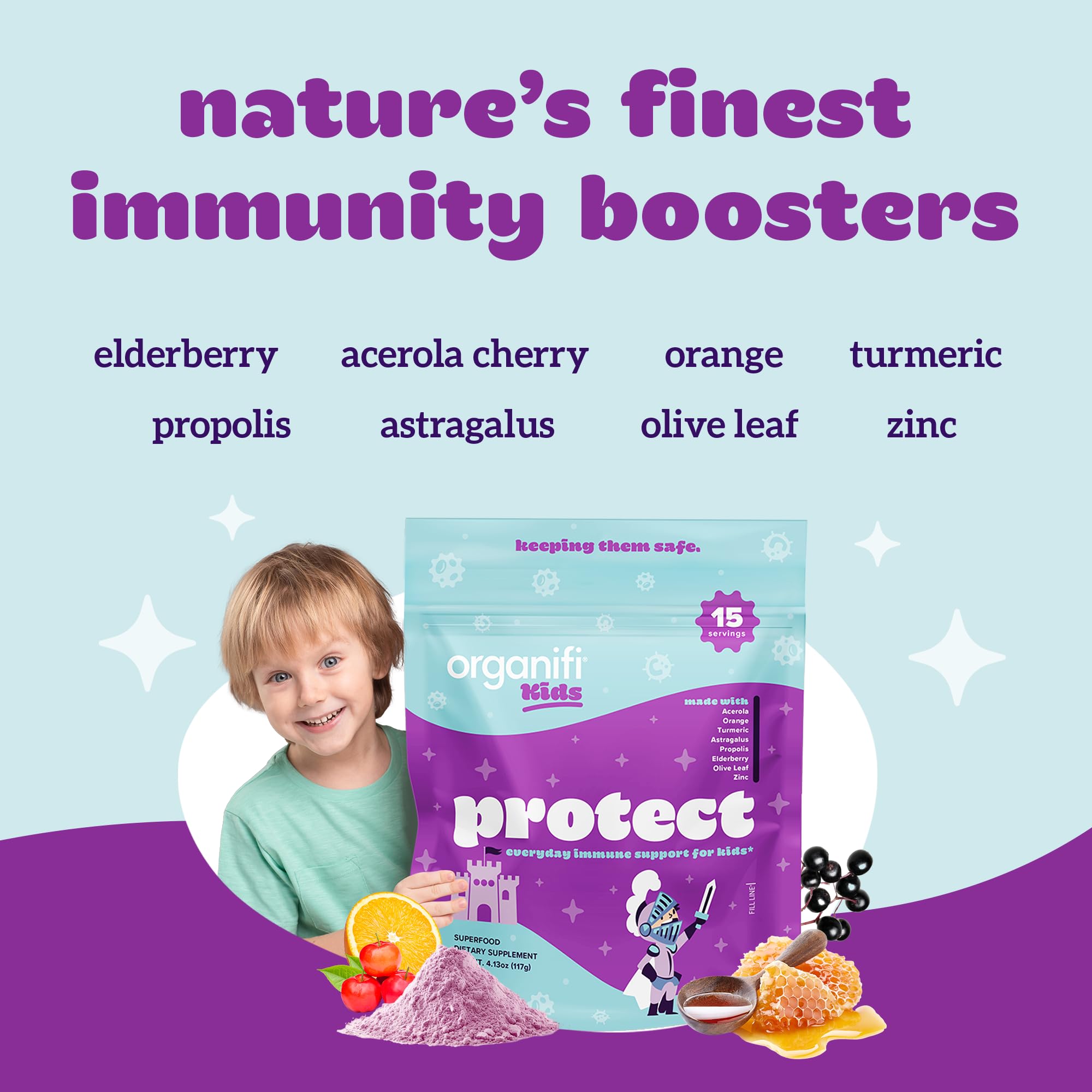 Organifi Kids Protect sabor baya, agradable para niños al tomar
