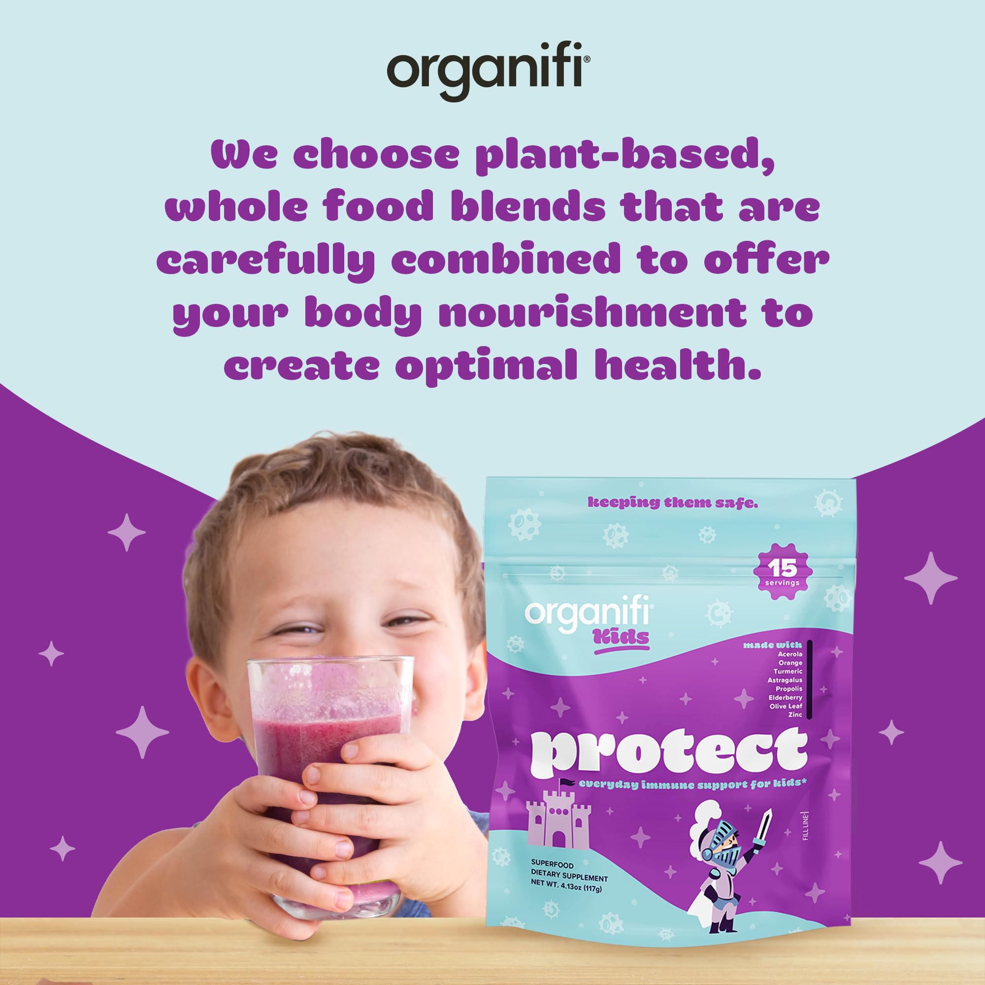 Organifi Kids Protect uso diario fácil en bebidas