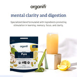 Organifi Pure: etiqueta detallada con ingredientes y beneficios visibles.