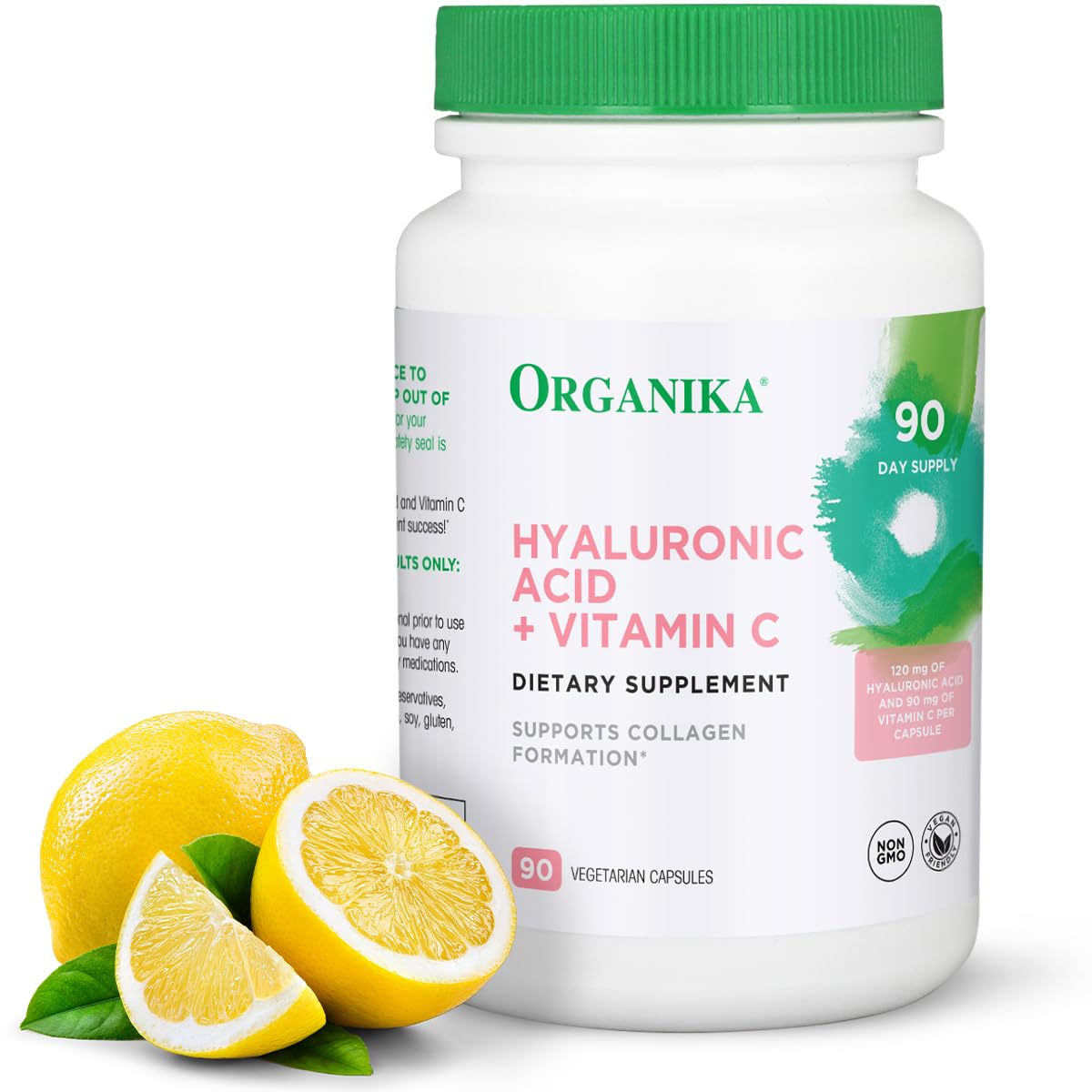 Organika ácido hialurónico con vitamina C, cápsulas vegetales, potencia hidratación de la piel.