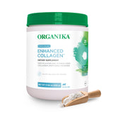 Organika Colágeno Hidrolizado Mejorado en envase, fácil de almacenar y usar.