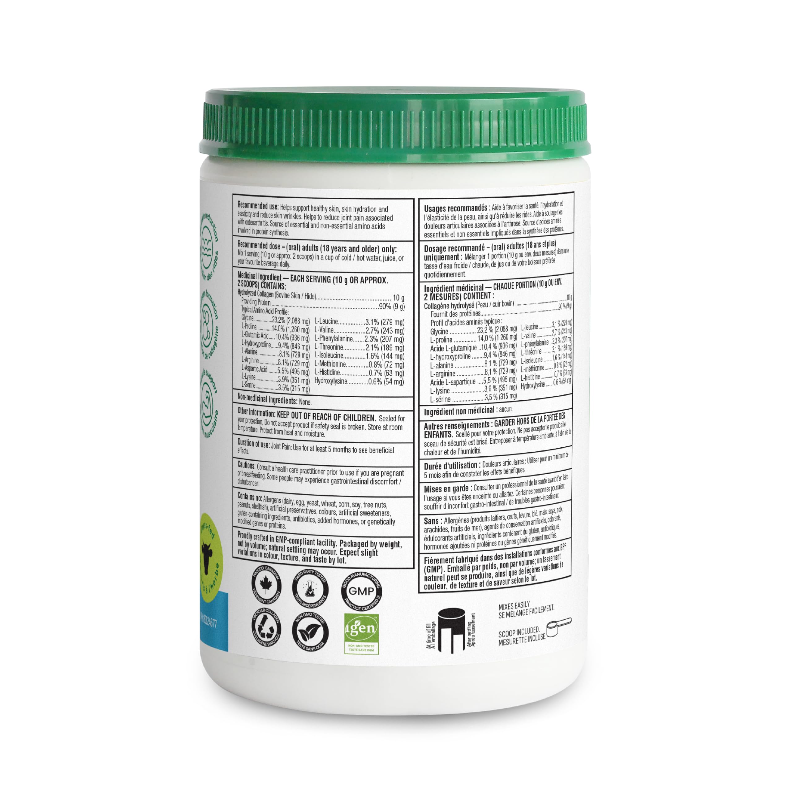 Organika Colágeno Mejorado, proceso de calidad en Canadá, certificado BPM, confianza en pureza.