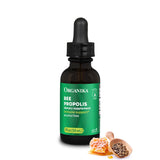 Organika Propolis Tintura 1oz, botella visible para uso diario de la garganta.