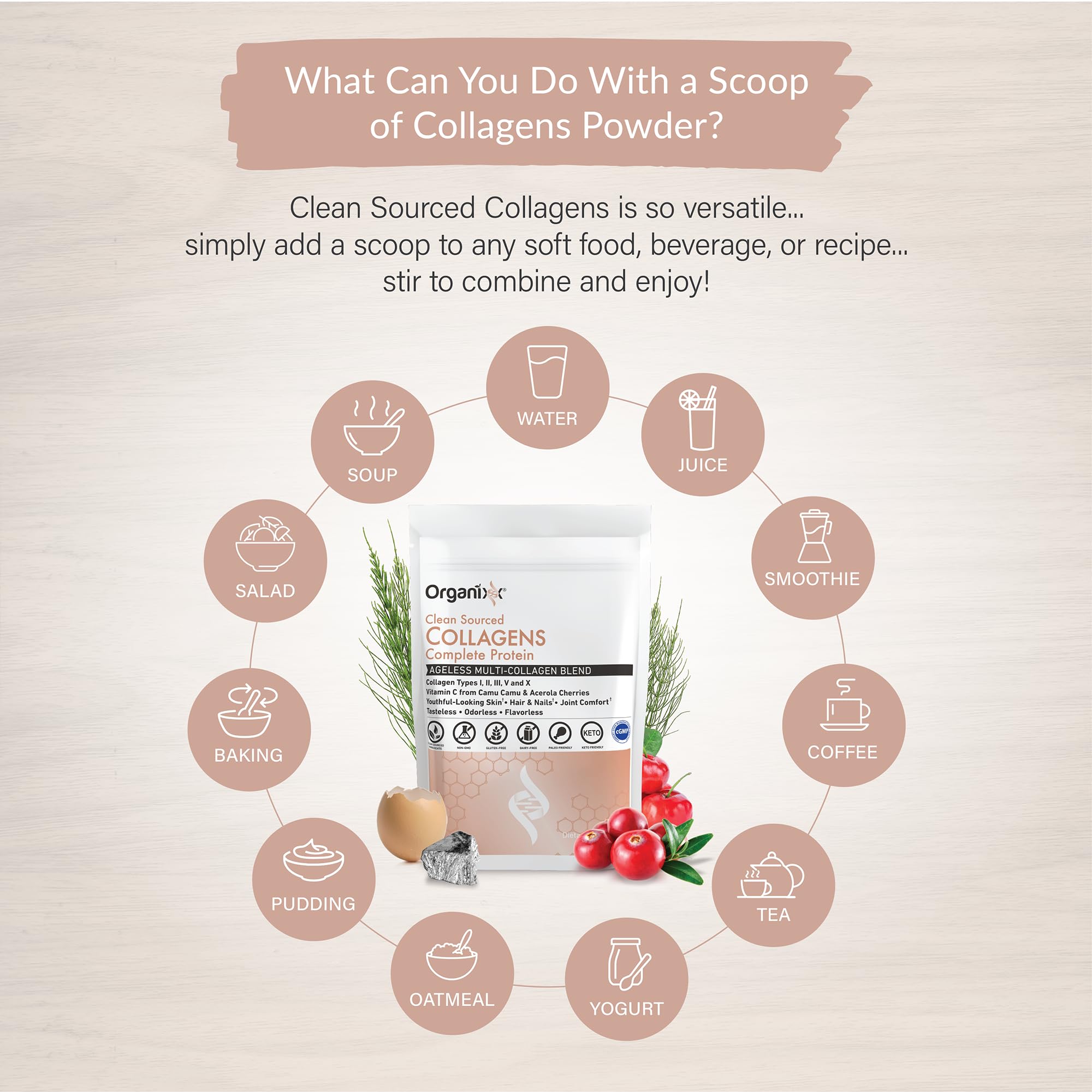 Organixx colageno sin sabor, polvo fino para mezclar sin grumos
