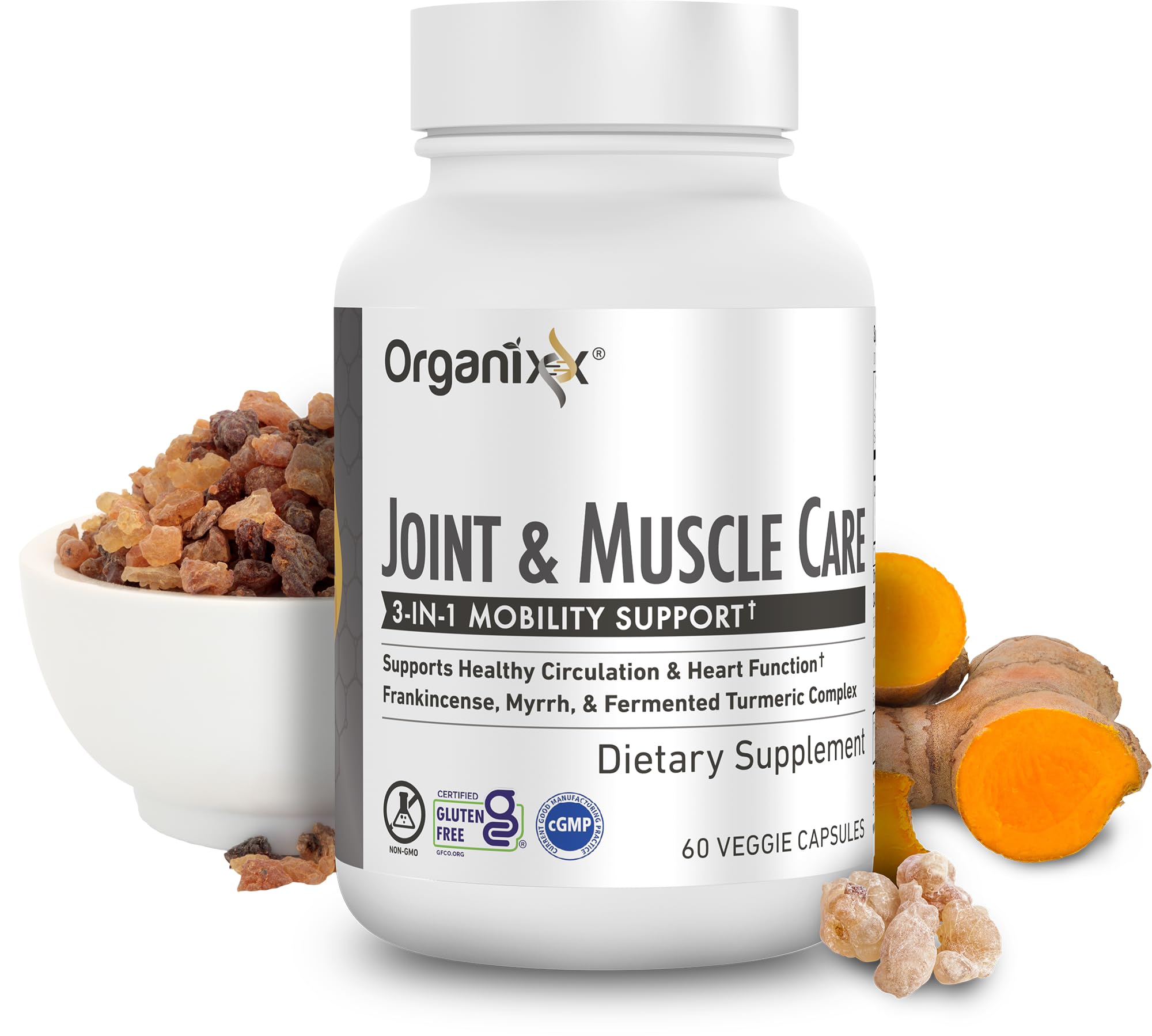 Organixx etiqueta con curcuma orgánica y lista de ingredientes