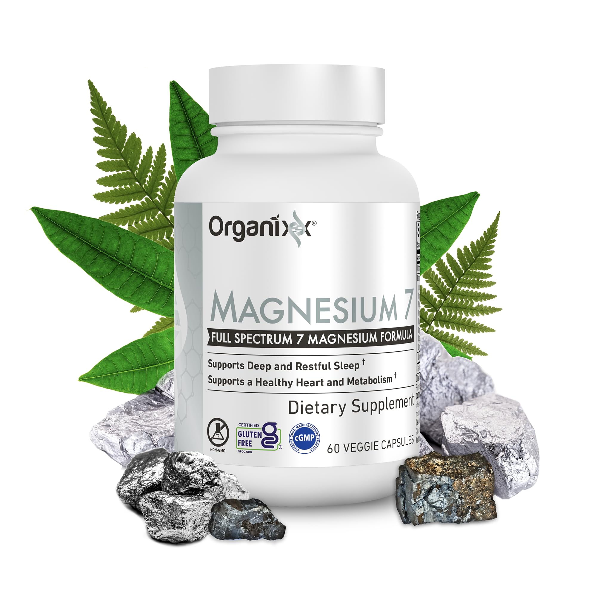 Organixx magnesio glicinato, botella frontal, apoyo al sueño natural